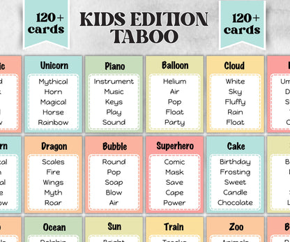 Kids taboo game, vacation forbidden words, pool party, juniors summer game, family games, teen taboo, family reunion, indoor family game-Mother&#39;s/Father&#39;sDay -TheHustlingCatLady-Party Games