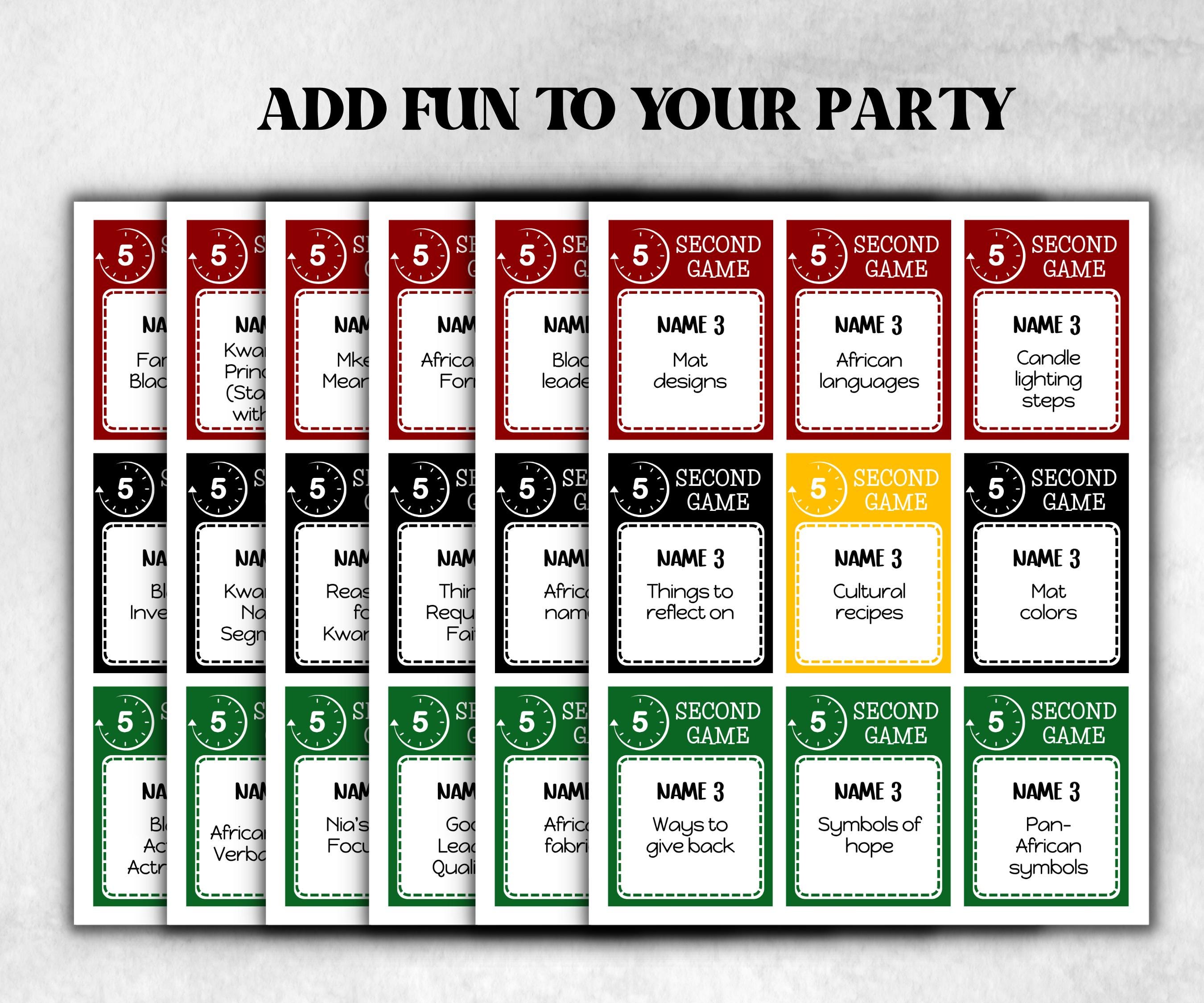 Kwanzaa 5 second Rule Game, African Kids Adults Party, Group religious traditiongame, Word Card Family Game Night, Kinara African Culture-Holidays -TheHustlingCatLady-Party Games