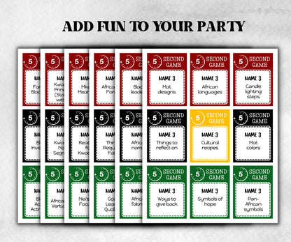 Kwanzaa 5 second Rule Game, African Kids Adults Party, Group religious traditiongame, Word Card Family Game Night, Kinara African Culture-Holidays -TheHustlingCatLady-Party Games