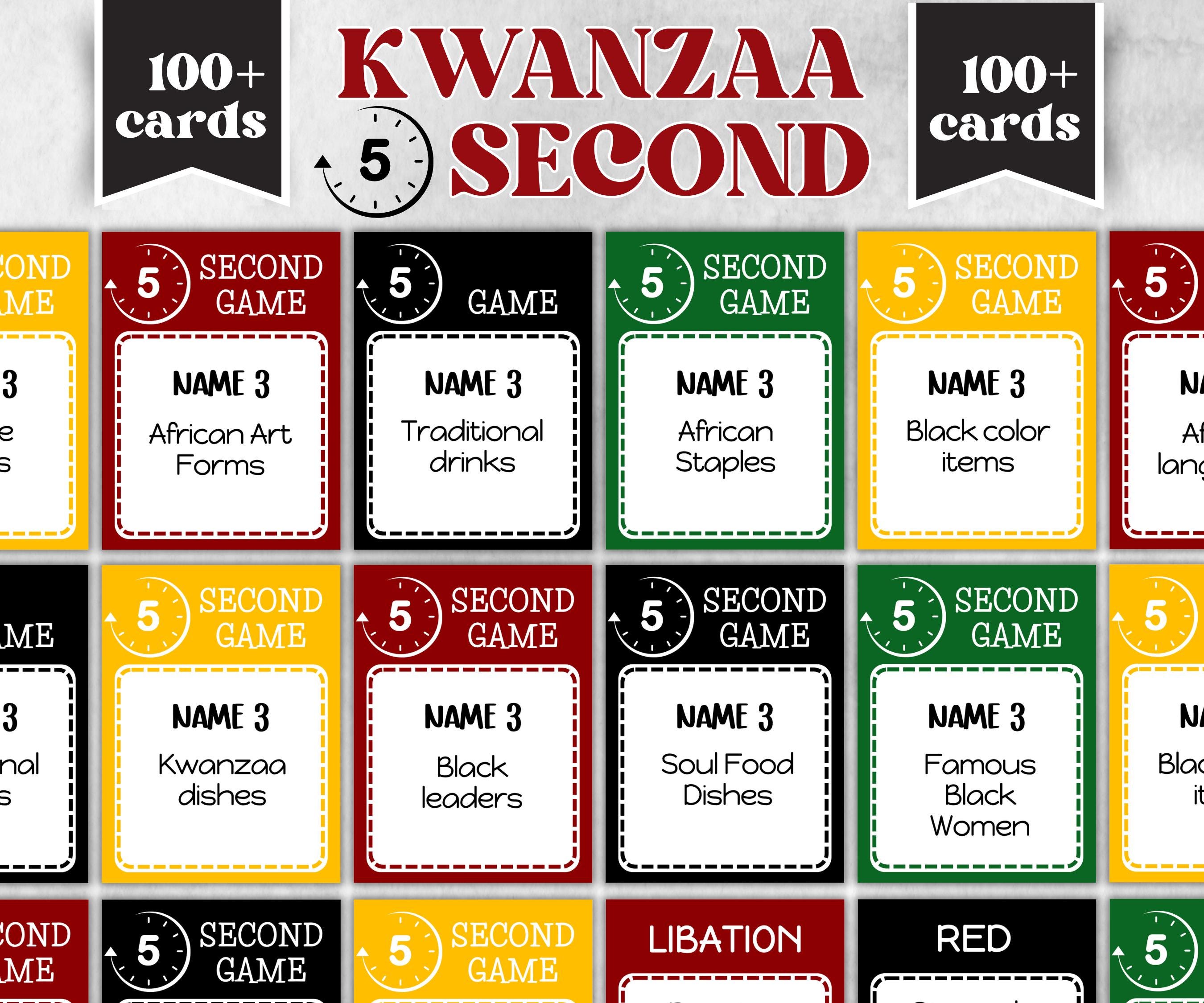Kwanzaa 5 second Rule Game, African Kids Adults Party, Group religious traditiongame, Word Card Family Game Night, Kinara African Culture-Holidays -TheHustlingCatLady-Party Games