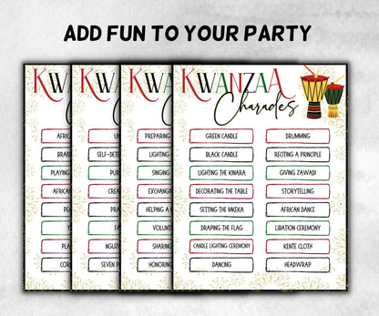 Kwanzaa charades Game, African Kids Adults Party, Group religious tradition game, Act or Draw Family Game Night, Kinara African Culture-Holidays -TheHustlingCatLady-Party Games