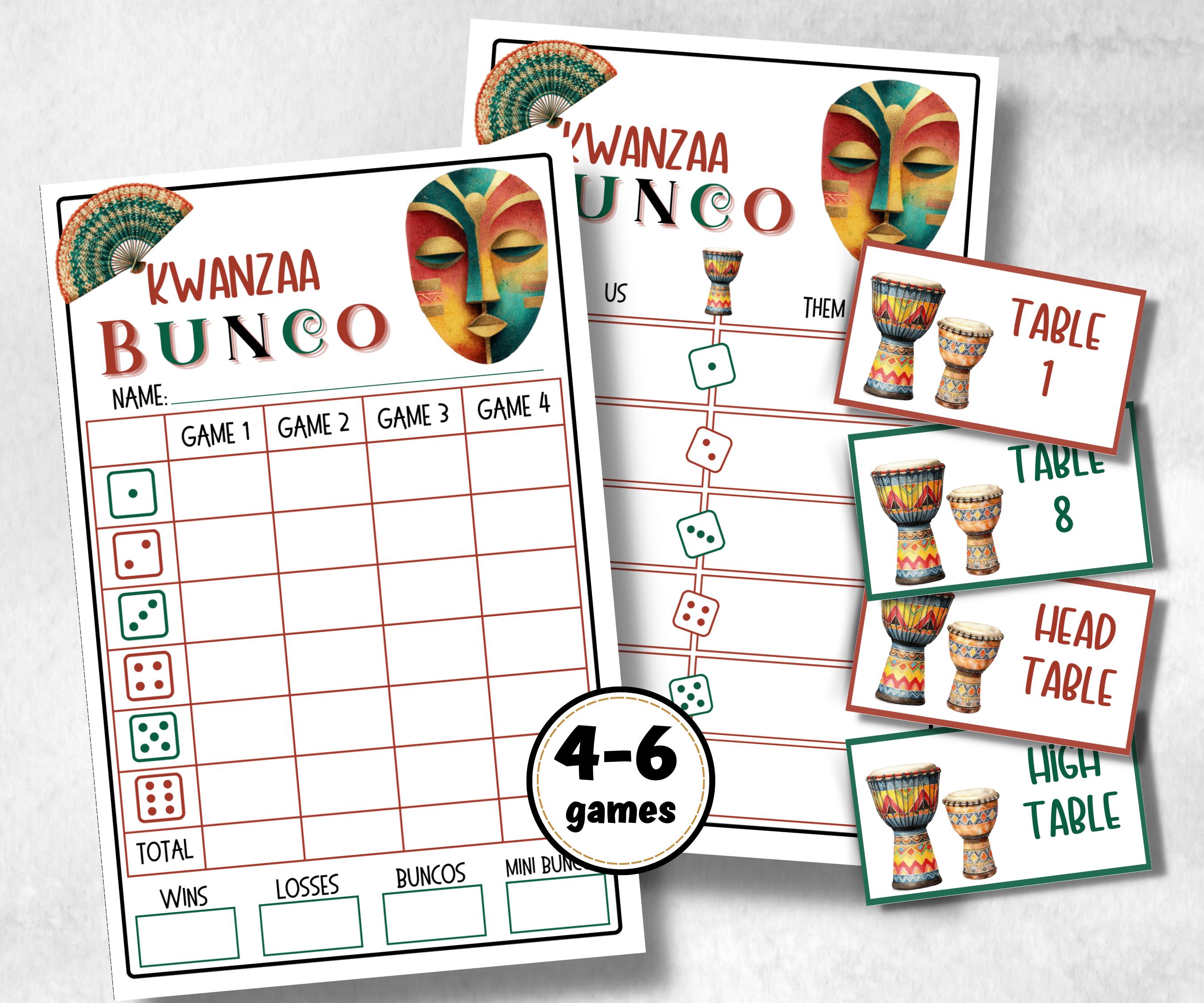 Kwanzaa Bunco Game, African Kids Adults Party, Group religious tradition game, Bunco Score Sheet, Tally cards, ghost player, Kinara Culture-Holidays -TheHustlingCatLady-Party Games
