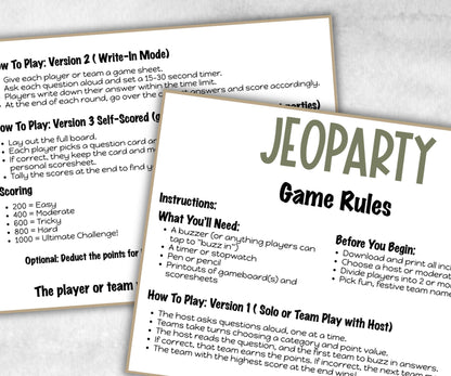 Christian Bible Study game, Bible Jeoparty Sunday School, Youth Group, Womens Ministry, Printable kids adults game, Group Bible Retreat game-Christmas -TheHustlingCatLady-Party Games
