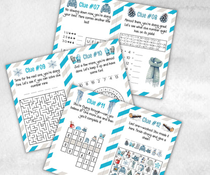 Winter Indoor Treasure Hunt, Wintertime Printables game, Holiday Party scavenger activity, For Kids teens, Icebreaker hunt, Teen Winter clue-Christmas -TheHustlingCatLady-Party Games