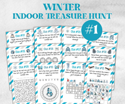 Winter Indoor Treasure Hunt, Wintertime Printables game, Holiday Party scavenger activity, For Kids teens, Icebreaker hunt, Teen Winter clue-Christmas -TheHustlingCatLady-Party Games