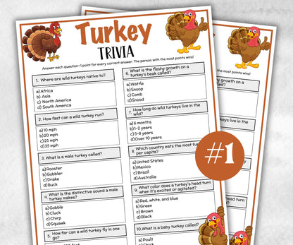 Turkey Trivia Game, Thanksgiving Fall Party Trivia Game, Friendsgiving Family Trivia Game for kids and adults, Printable Classroom Game fun-Holidays -TheHustlingCatLady-Party Games