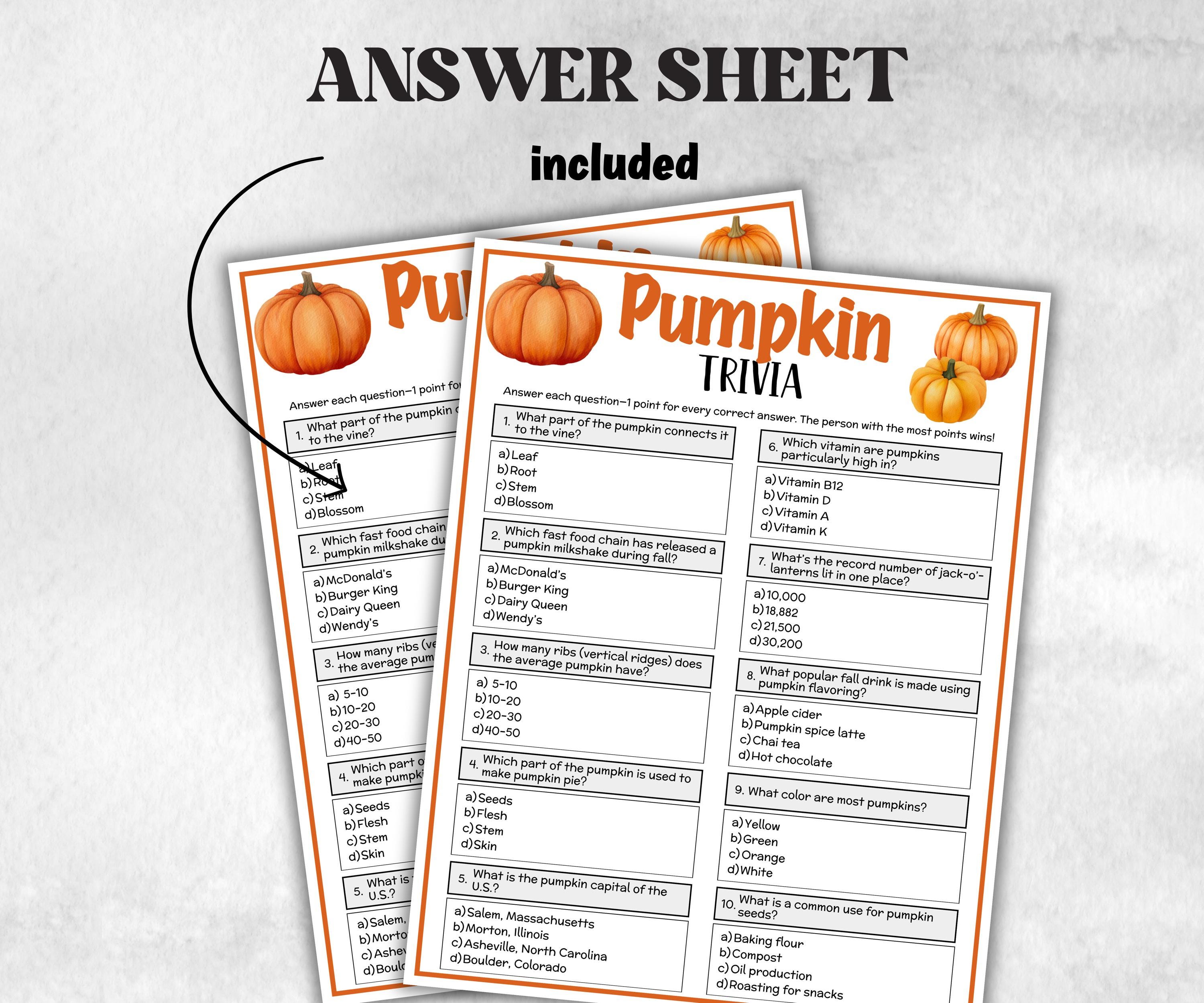 Pumpkin Trivia Game, Halloween Fall Party Trivia Game, Friendsgiving Family Trivia Game for kids and adults, Printable Classroom Game fun-Holidays -TheHustlingCatLady-Party Games