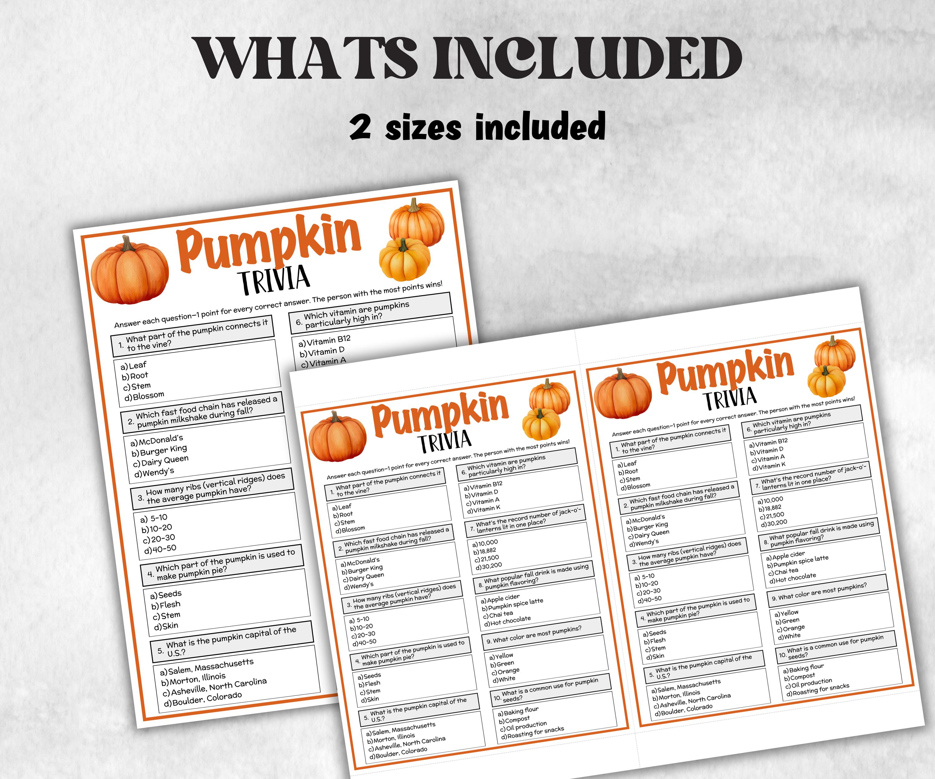 Pumpkin Trivia Game, Halloween Fall Party Trivia Game, Friendsgiving Family Trivia Game for kids and adults, Printable Classroom Game fun-Holidays -TheHustlingCatLady-Party Games