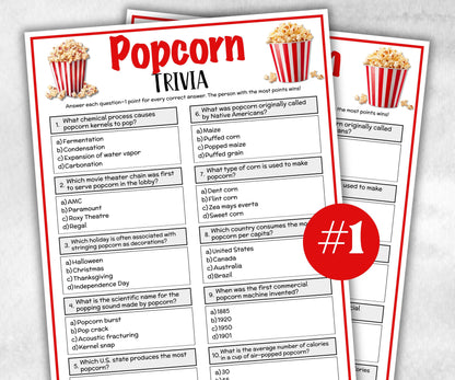 Printable Popcorn Trivia Game, Poprcorn Theme Birthday Activity, Seniors Game, Trivia Game Night, Family Reunion, Sunday School, Classroom-Holidays -TheHustlingCatLady-Party Games