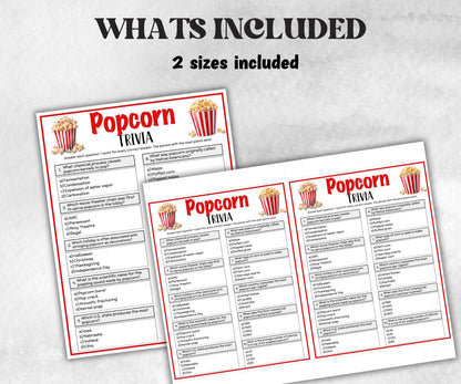 Printable Popcorn Trivia Game, Poprcorn Theme Birthday Activity, Seniors Game, Trivia Game Night, Family Reunion, Sunday School, Classroom-Holidays -TheHustlingCatLady-Party Games