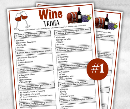 Printable Wine Trivia Game, Wine Theme Birthday Activity, Bridal Shower Trivia Game Night, Family Reunion, wine cheese party quiz, Classroom-Holidays -TheHustlingCatLady-Party Games