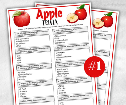 Printable Apple Trivia, Fall Apple Theme Birthday Activity, Trivia Game Night, Family Reunion, Holiday quiz, Halloween Classroom activity-Holidays -TheHustlingCatLady-Party Games