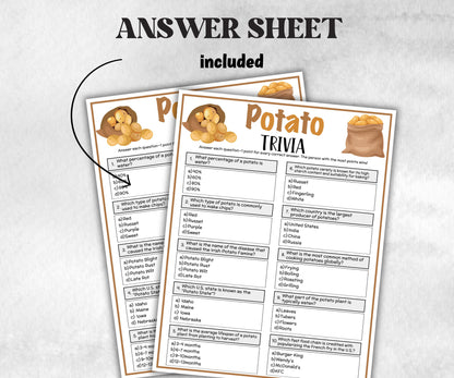 Printable Potato Trivia, Potato Theme Birthday Activity, Trivia Game Night, Family Reunion, Holiday quiz, national potato day, potato bar-Holidays -TheHustlingCatLady-Party Games