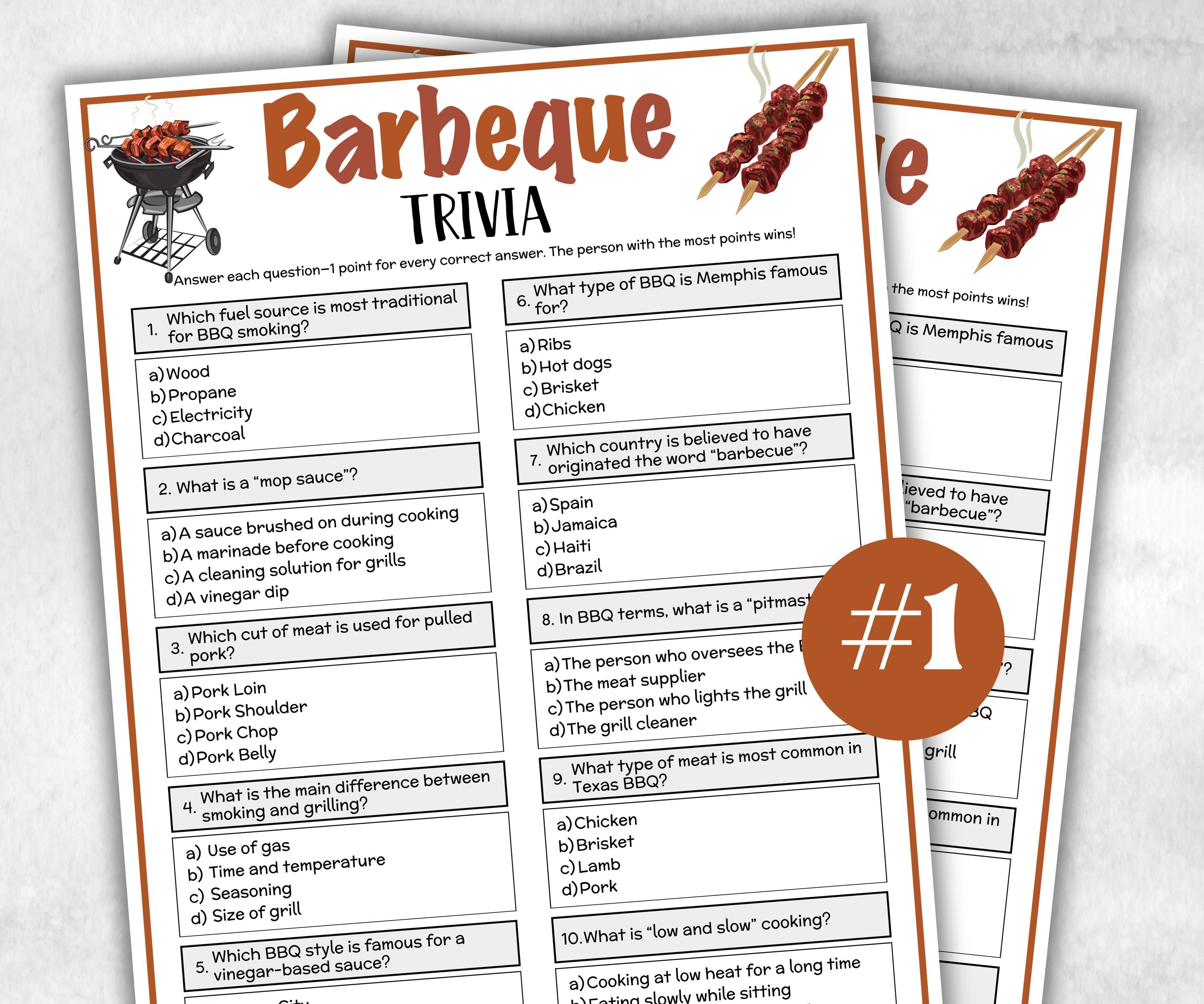 Printable Barbeque Trivia, Barbeque Theme Birthday Activity, Family Reunion, Classroom summer Grill dinner, teen pajama party, July 4th fun-Holidays -TheHustlingCatLady-Party Games