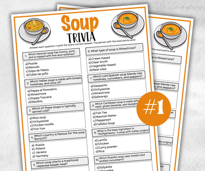 Printable Soup Trivia, Team Building Games, Soup Competition, Winter Soup Cook off Theme, Soup Fundraiser Fun, Potluck Contest, Rainy Snow-Holidays -TheHustlingCatLady-Party Games