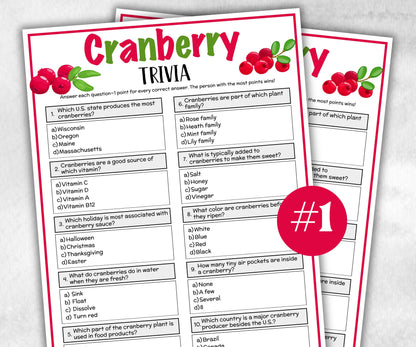 Printable Cranberry Trivia, Team Building Games, Thanksgiving Feast, Halloween Party quiz, Fall Autumn Game, Christmas winter, Holiday party-Holidays -TheHustlingCatLady-Party Games