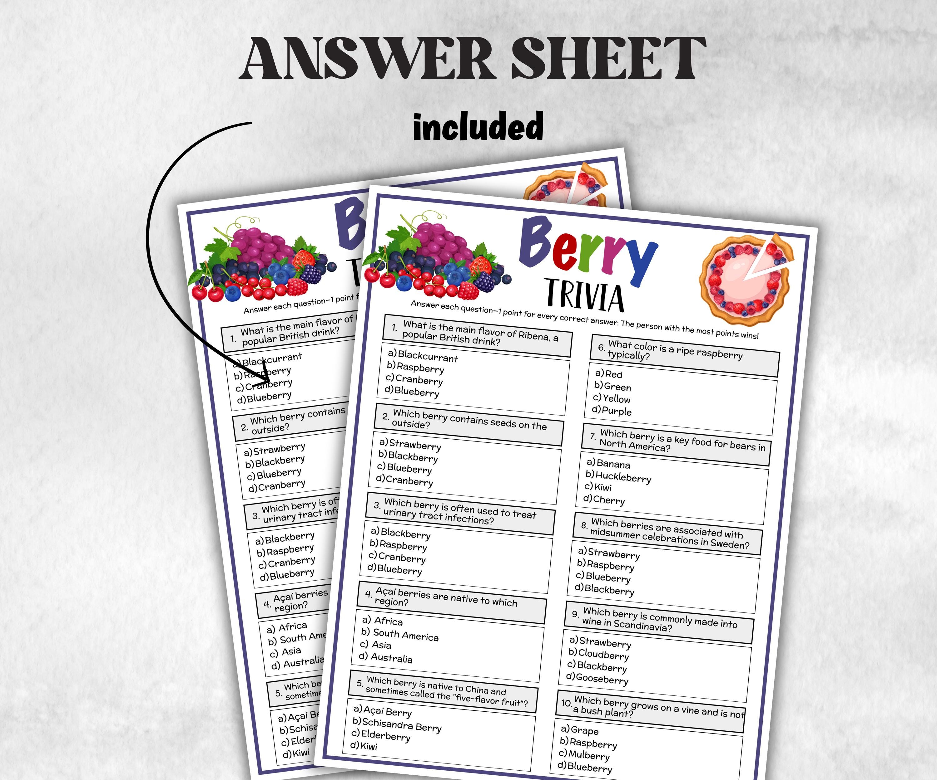 Printable Berry Trivia, Team Building Game, Berry Picking, Fall Autumn Game, Christmas winter, Holiday party, Spring Party Quiz, Berry Sweet-Holidays -TheHustlingCatLady-Party Games