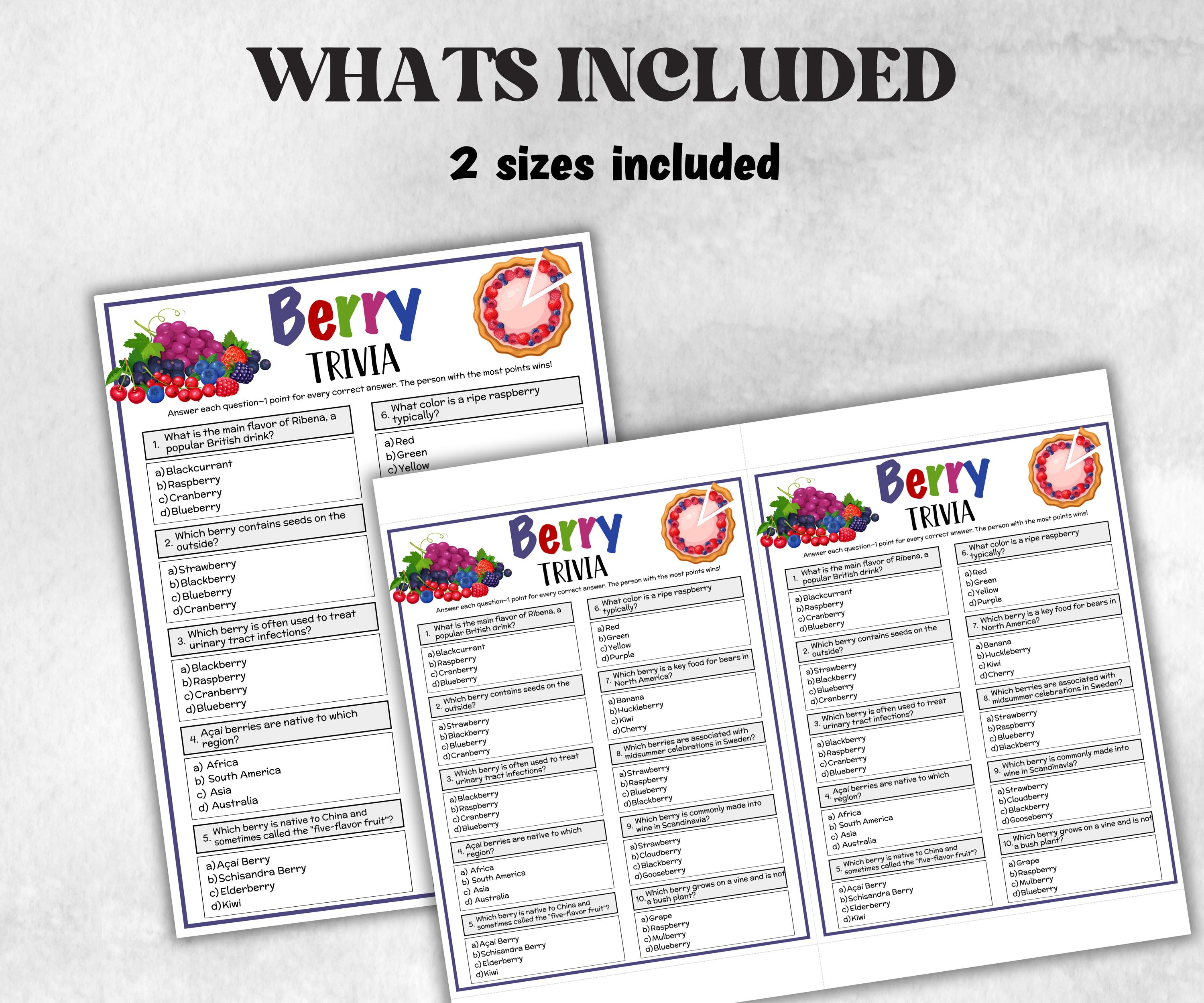Printable Berry Trivia, Team Building Game, Berry Picking, Fall Autumn Game, Christmas winter, Holiday party, Spring Party Quiz, Berry Sweet-Holidays -TheHustlingCatLady-Party Games
