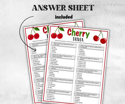 Printable Cherry Trivia, Team Building Games, Fall Autumn Game, Christmas winter, Holiday party, Cherry Picking, tween birthday, girl shower-Holidays -TheHustlingCatLady-Party Games