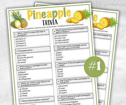 Printable Pineapple Trivia, Team Building Games, hawaiian themed Luau party, Tropical Fruit, Food Fruit Vegetable Trivia, Hawaii Fun theme-Holidays -TheHustlingCatLady-Party Games
