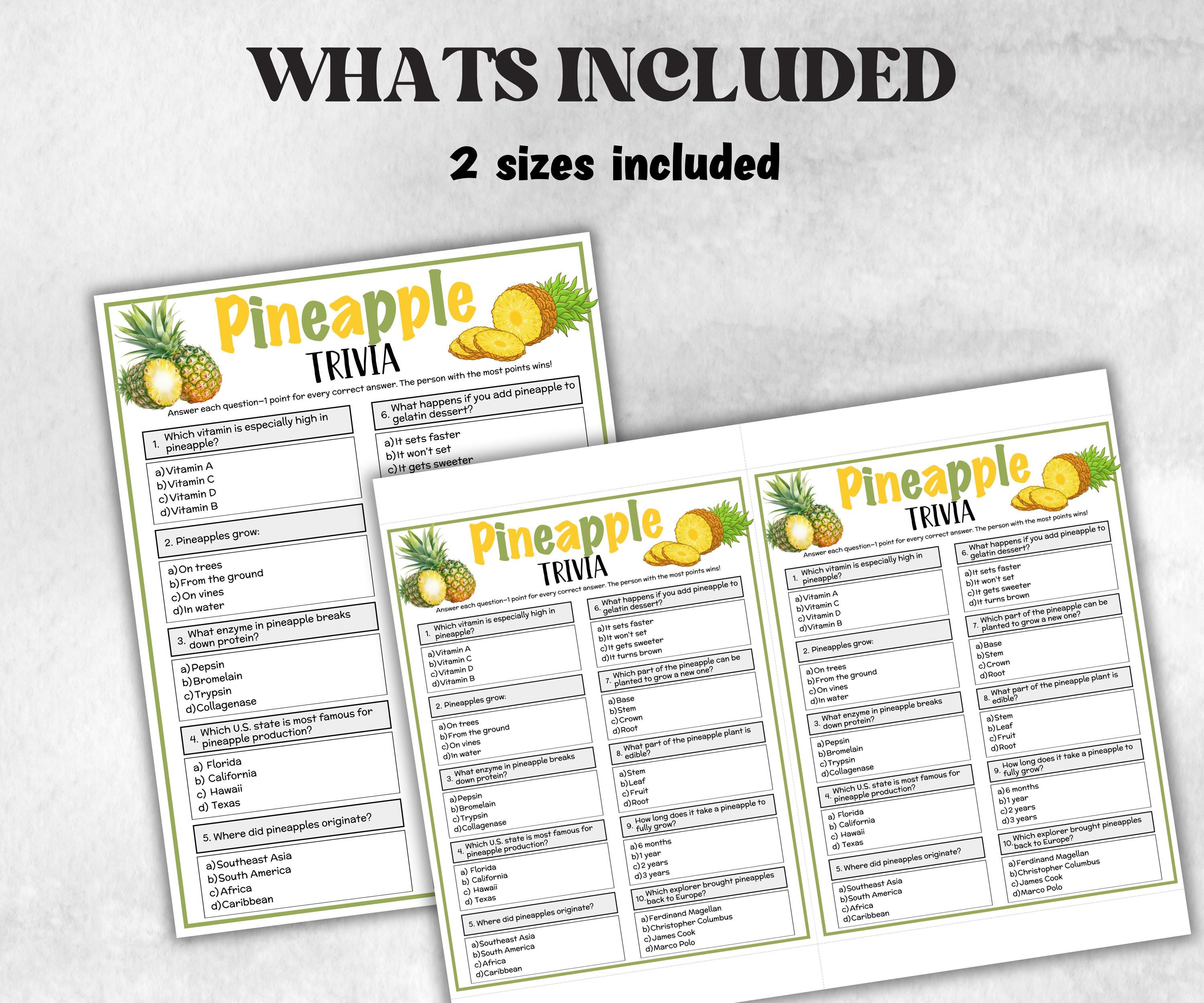 Printable Pineapple Trivia, Team Building Games, hawaiian themed Luau party, Tropical Fruit, Food Fruit Vegetable Trivia, Hawaii Fun theme-Holidays -TheHustlingCatLady-Party Games