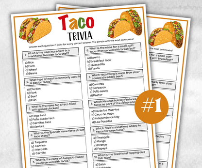 Printable Taco Trivia, Team Building Games, 4th Of july, Fiesta Birthday, southwestern shower, Quinceanera activity, Cinco de Mayo group fun-Holidays -TheHustlingCatLady-Party Games