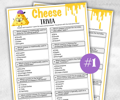 Printable Cheese Trivia, Team Building Games, Wine and Cheese Party, Bridal Shower, wine Tasting, Riddles Quiz questions, Food themed Games-Holidays -TheHustlingCatLady-Party Games
