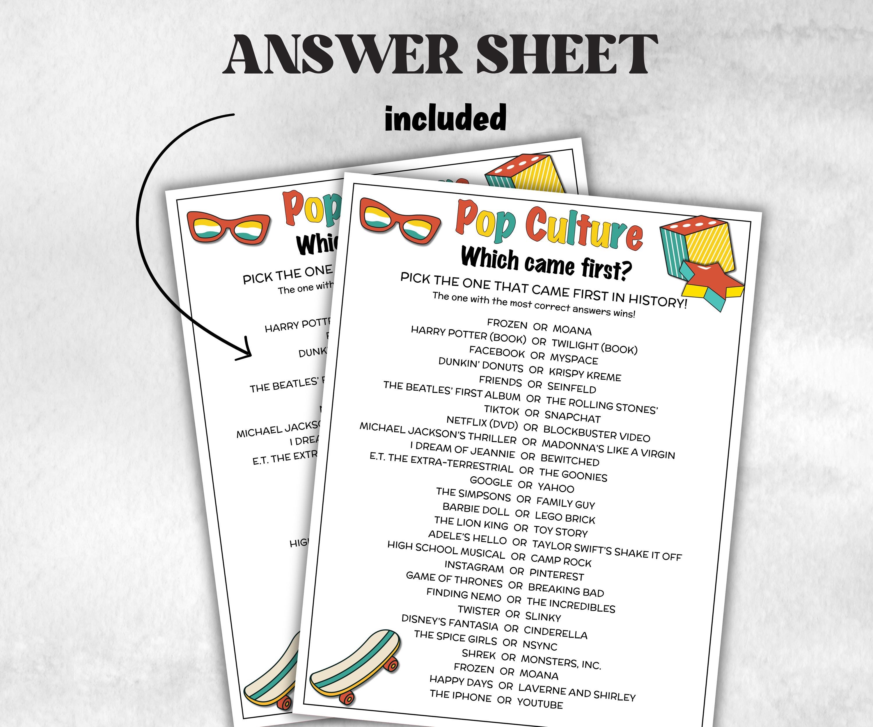 Pop Culture Match UpTrivia Game, Guess Which Came First Quiz, Senior Game night, family game activity, Kids Teen Adult party guess games-Holidays -TheHustlingCatLady-Party Games