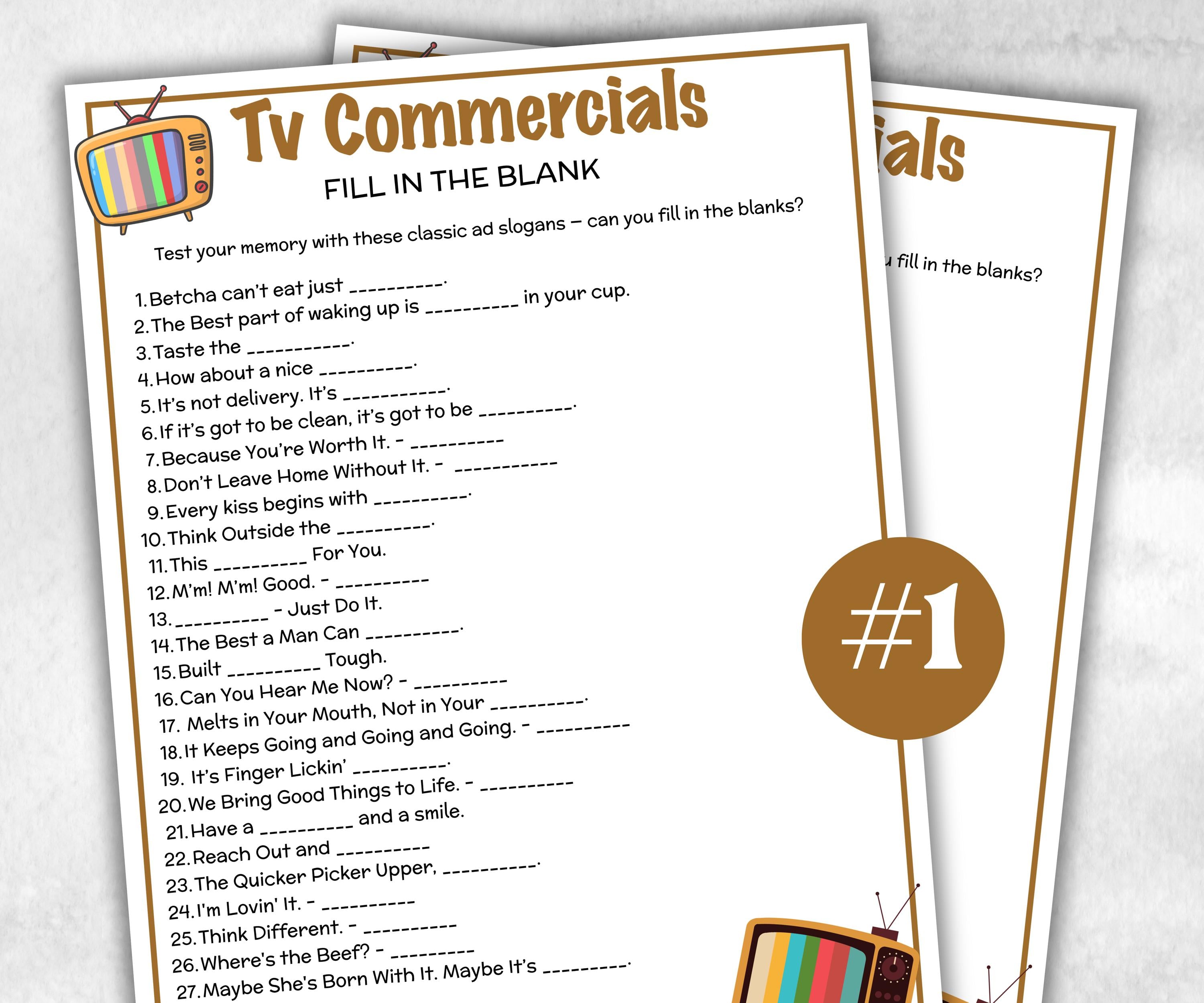 TV Commercial Match Up Trivia Game, Ad Slogan Fill in the blank Quiz, Senior Game night, family activity, Kids Teen Adult party guess games-Holidays -TheHustlingCatLady-Party Games