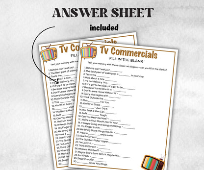 TV Commercial Match Up Trivia Game, Ad Slogan Fill in the blank Quiz, Senior Game night, family activity, Kids Teen Adult party guess games-Holidays -TheHustlingCatLady-Party Games