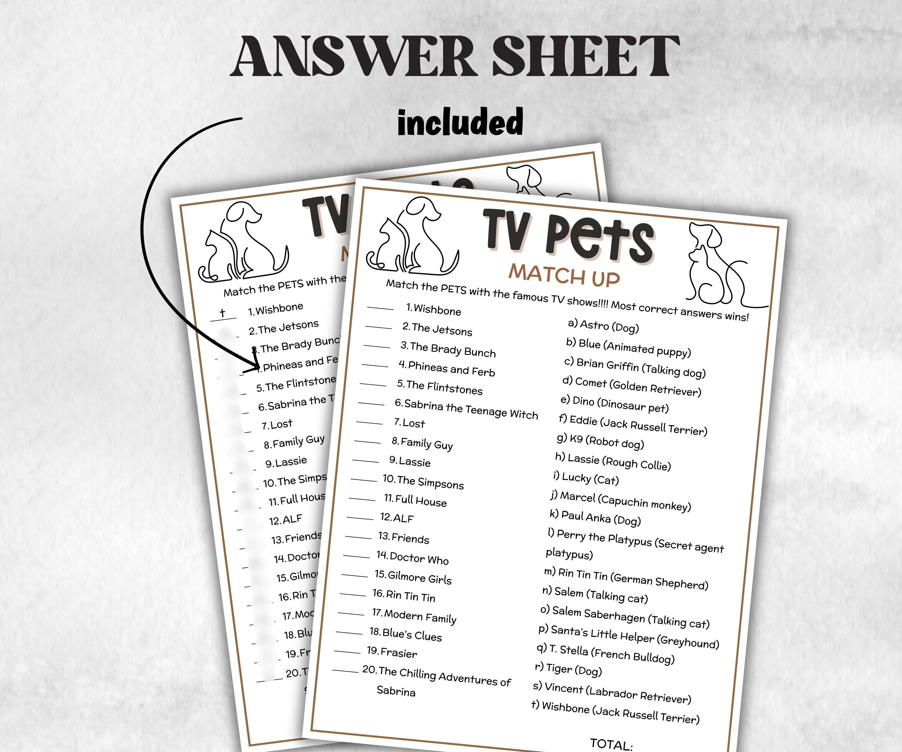 TV pets trivia party Game, dog cat Quiz, TV Sitcoms, Senior Game night, family activity, Kids Teen Adult party guess games, fall icebreaker-Holidays -TheHustlingCatLady-Party Games