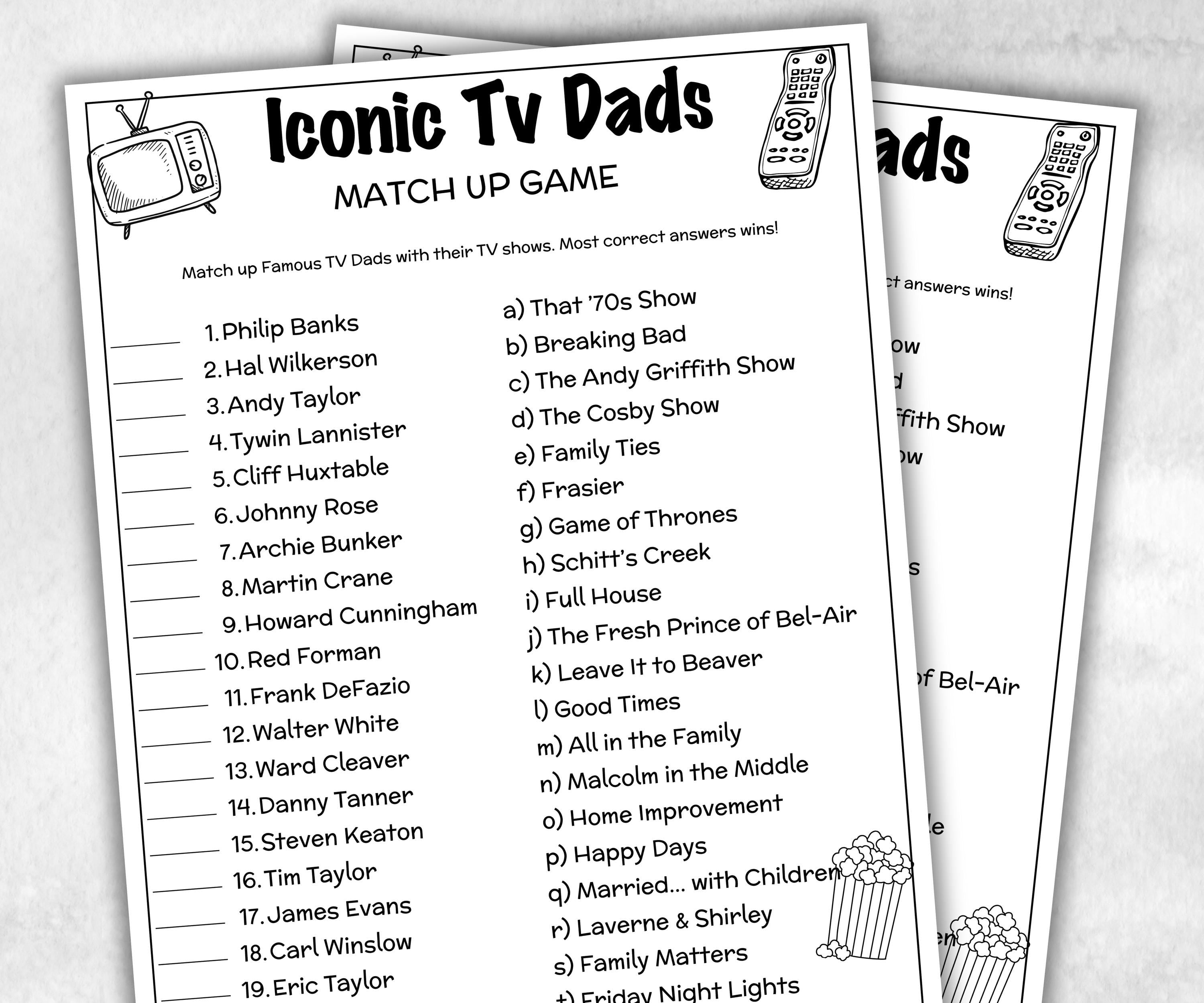 Iconic TV Dads trivia party Game, Daddy Trivia Quiz, TV Sitcoms, Senior Game night, family activity, Famous TV Dads, Fathers Day celebrate-Holidays -TheHustlingCatLady-Party Games