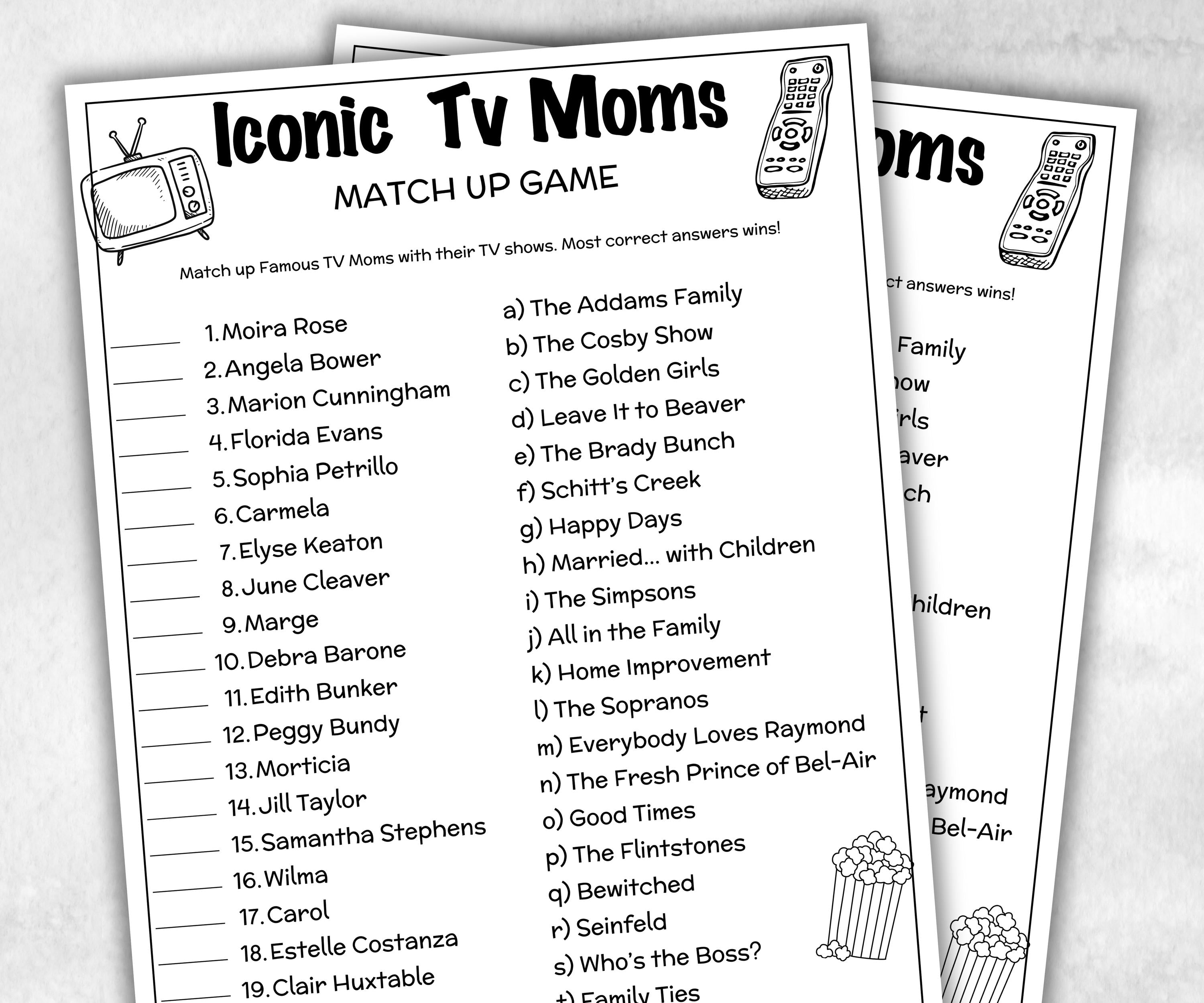 Iconic TV Moms trivia party Game, Mommy Trivia Quiz, TV Sitcoms, Senior Game night, family activity, Famous TV Dads, Mothers Day celebrate-Holidays -TheHustlingCatLady-Party Games