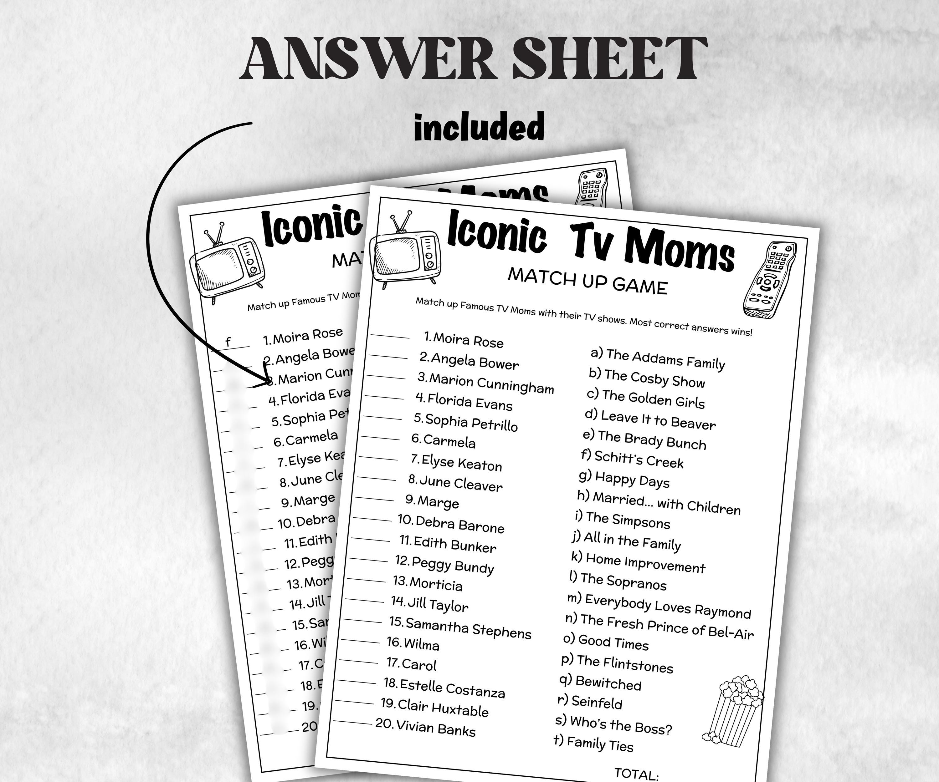 Iconic TV Moms trivia party Game, Mommy Trivia Quiz, TV Sitcoms, Senior Game night, family activity, Famous TV Dads, Mothers Day celebrate-Holidays -TheHustlingCatLady-Party Games