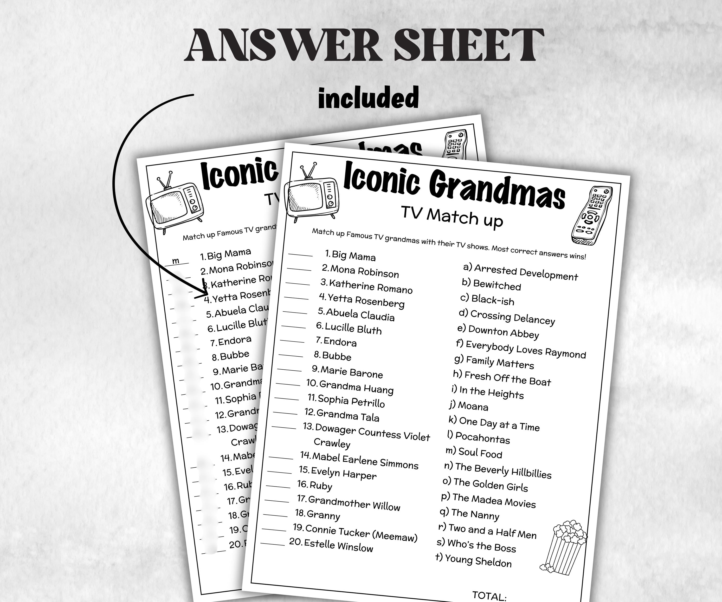 Iconic TV Grandmas trivia party Game, Grandma Trivia Quiz, TV Sitcoms, Senior Game night, family activity, Famous TV Dads, Grandparents Day-Holidays -TheHustlingCatLady-Party Games
