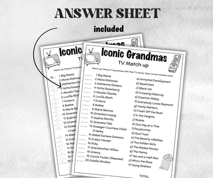 Iconic TV Grandmas trivia party Game, Grandma Trivia Quiz, TV Sitcoms, Senior Game night, family activity, Famous TV Dads, Grandparents Day-Holidays -TheHustlingCatLady-Party Games
