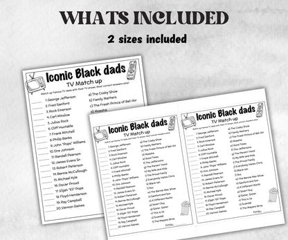 Iconic TV Black Dads trivia party Game, Black Culture Quiz, Black TV Sitcoms, Black African Fathers Day, Famous Black Dads, Black History-Holidays -TheHustlingCatLady-Party Games
