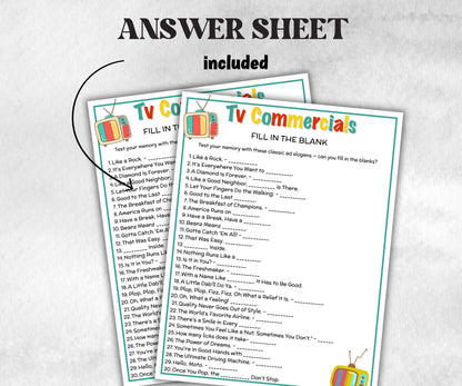 Ad Slogan Fill in the blank Quiz, TV Commercial Match Up Trivia Game, Senior Game night, family activity, Kids Teen Adult party guess games-Holidays -TheHustlingCatLady-Party Games