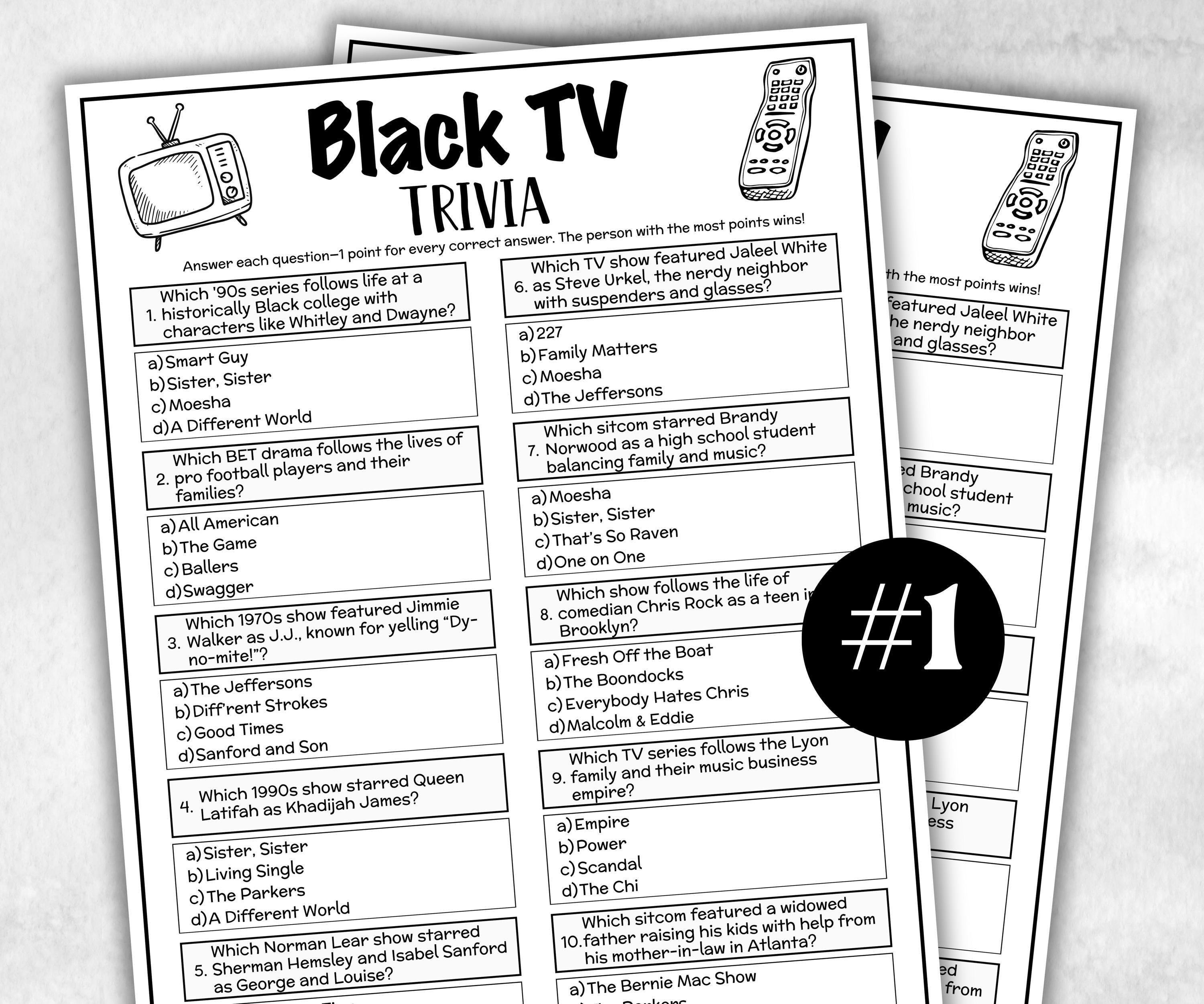 Black TV Sitcom trivia party Game, Black Culture Quiz, TV Sitcoms, African American Games, Black History, Summer Icebreaker questions, Party-Holidays -TheHustlingCatLady-Party Games