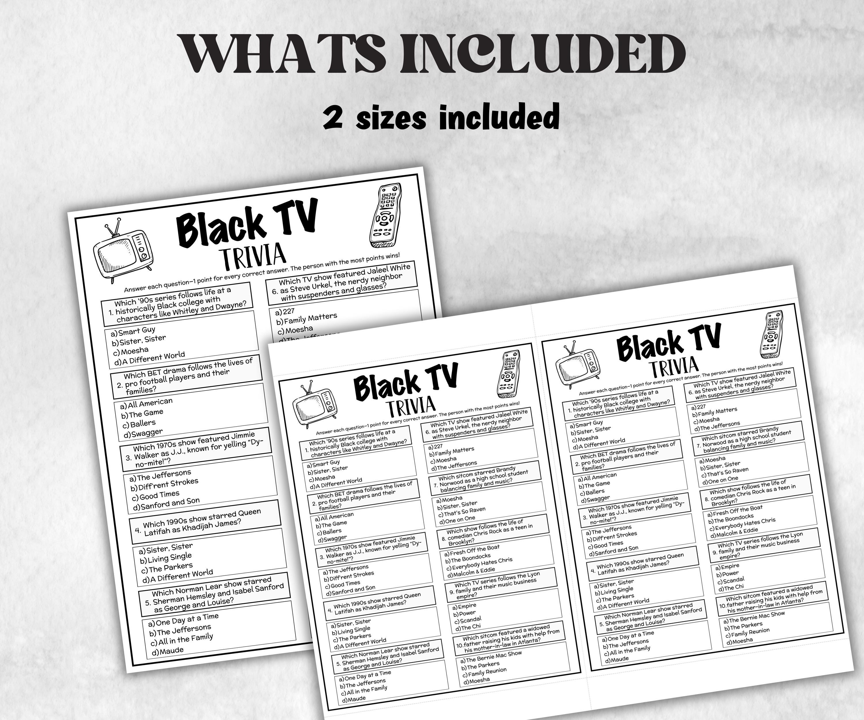 Black TV Sitcom trivia party Game, Black Culture Quiz, TV Sitcoms, African American Games, Black History, Summer Icebreaker questions, Party-Holidays -TheHustlingCatLady-Party Games