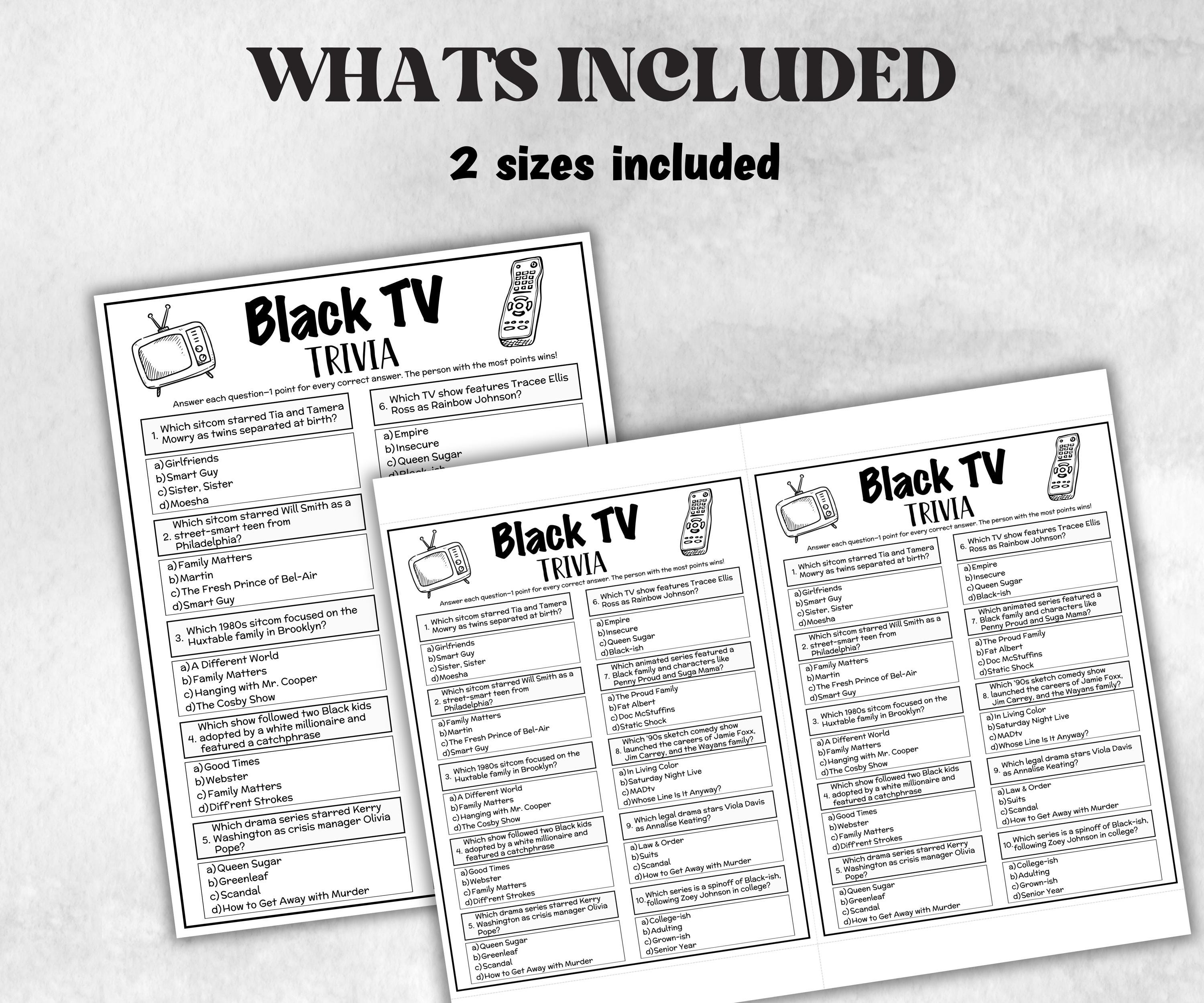 Black TV trivia party Game, Black Culture Quiz, Black TV Sitcoms, African American Games, Black History, Summer Icebreaker questions, Party-Holidays -TheHustlingCatLady-Party Games
