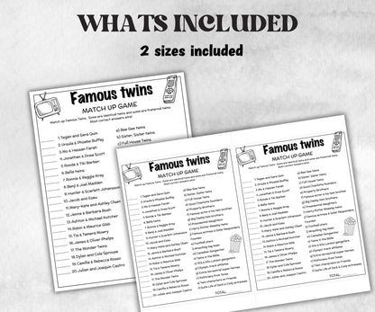 Famous Twins Trivia for Baby Showers Activity, Twin Birthday game,Printable Celebrity Twin Match Up Game, Twin Minimalist Shower,Shower quiz-Holidays -TheHustlingCatLady-Party Games