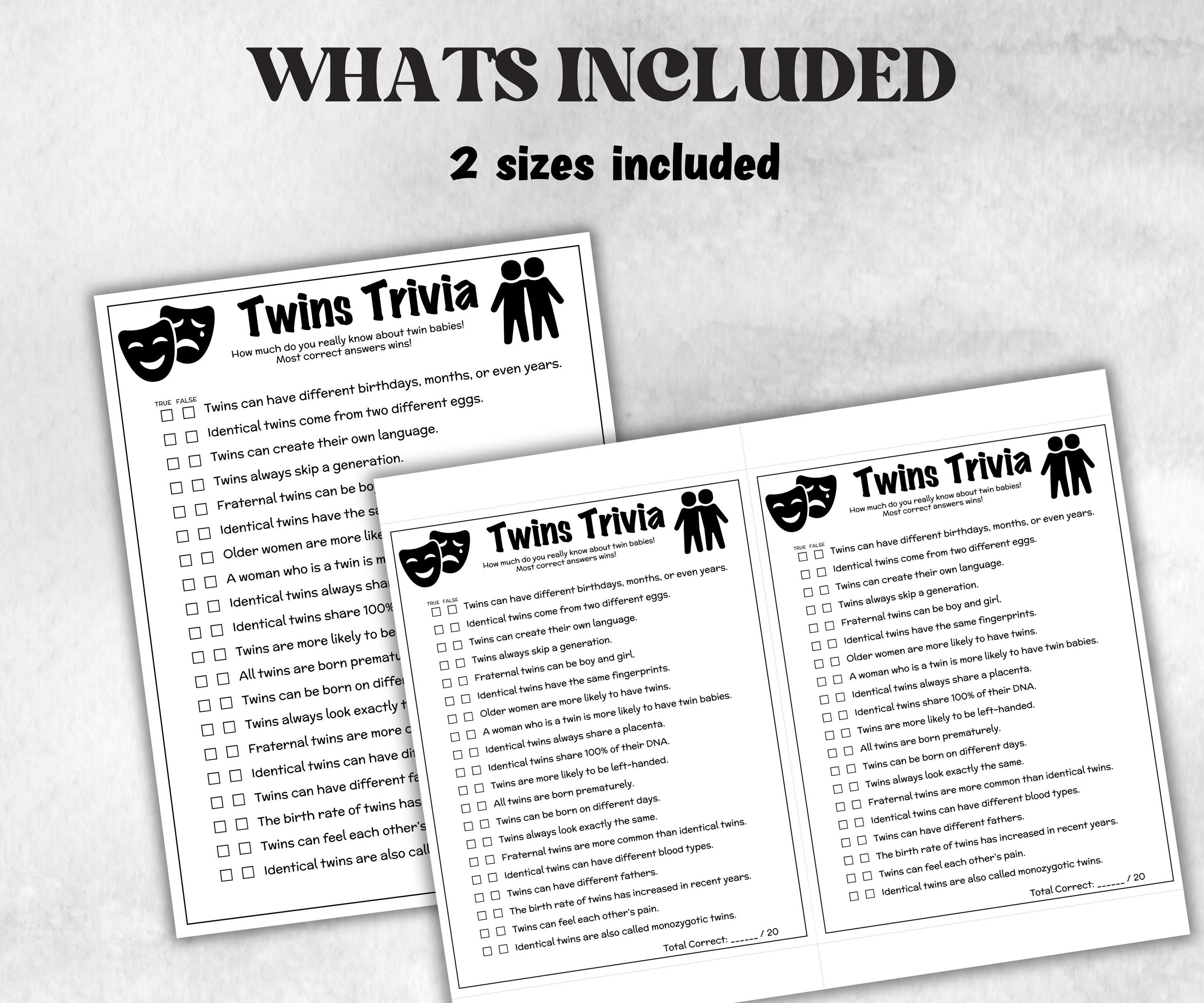 Printable True False Baby Shower Game, Twins Trivia for Baby Showers, Mommy to be game, Twin Minimalist Baby Shower,Shower quiz Activity-Holidays -TheHustlingCatLady-Party Games