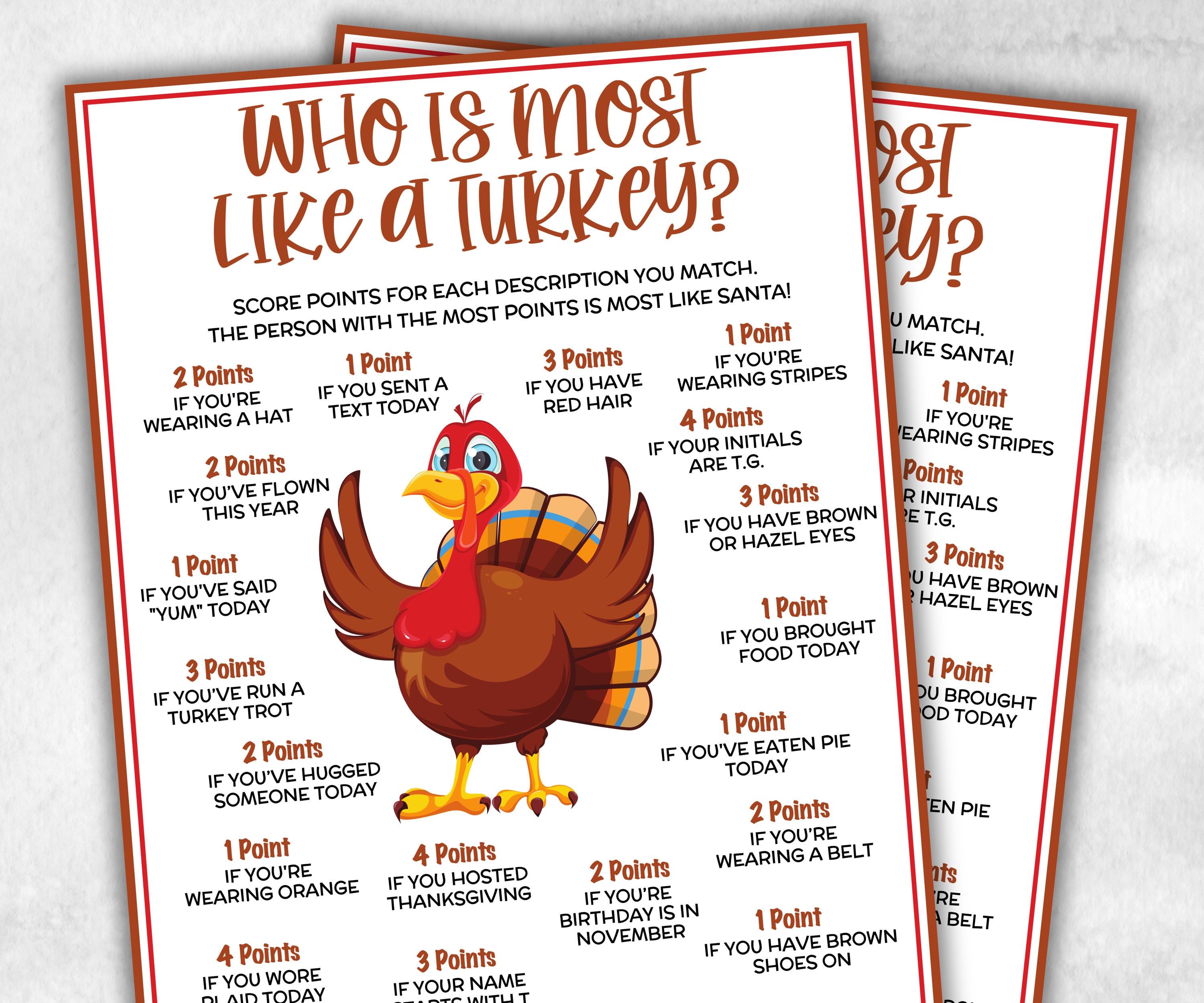 Who is Most Like a Turkey, Friendsgiving Classroom Trivia Game for kids & adults, Turkey Trivia, Thanksgiving Party Game, Fall Turkey Game-Thanksgiving -TheHustlingCatLady-Party Games