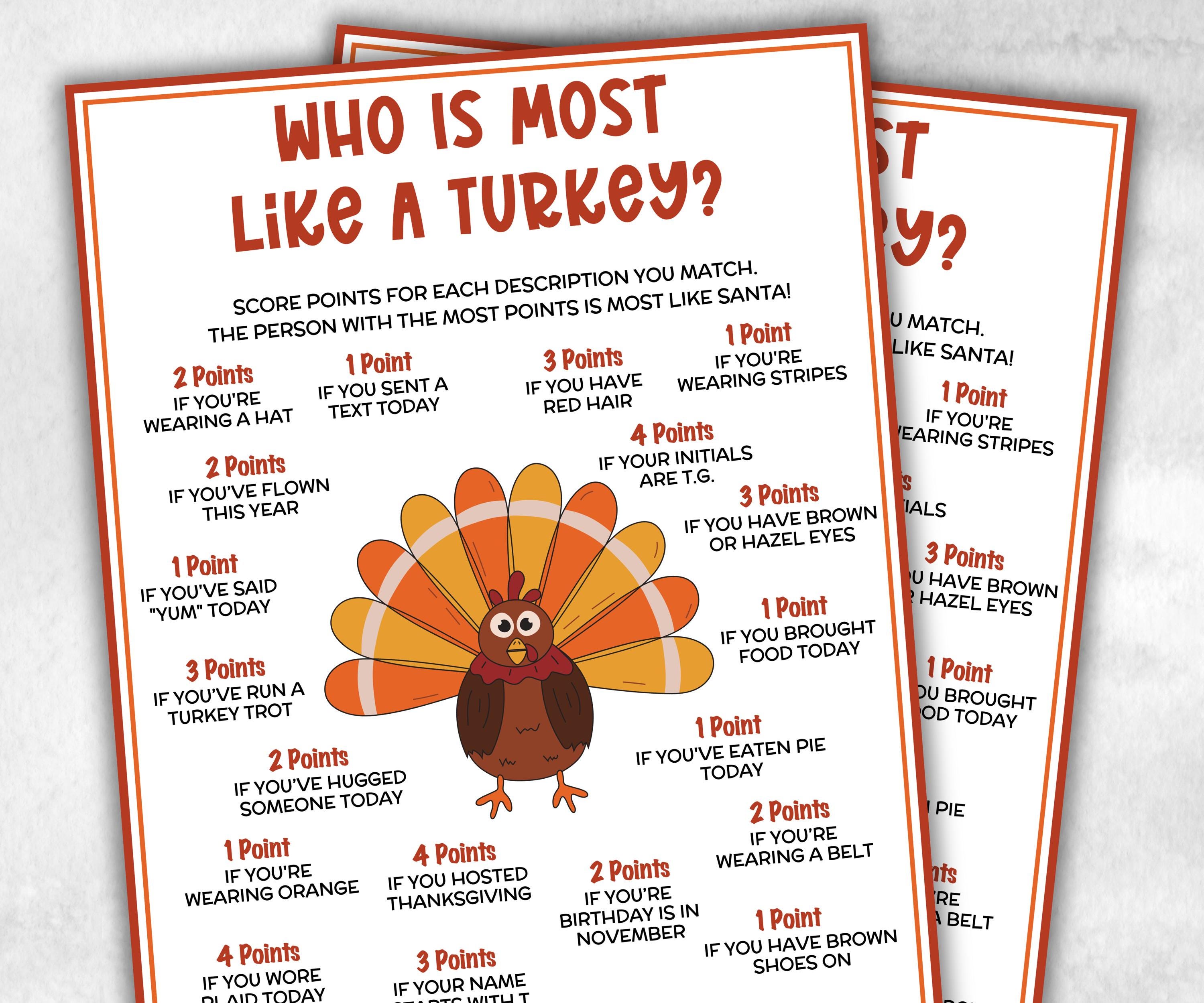 Who is Most Like a Turkey game, Friendsgiving Classroom Trivia Game for kids & adults, Turkey Trivia, Thanksgiving Party Game, Fall Turkey-Thanksgiving -TheHustlingCatLady-Party Games