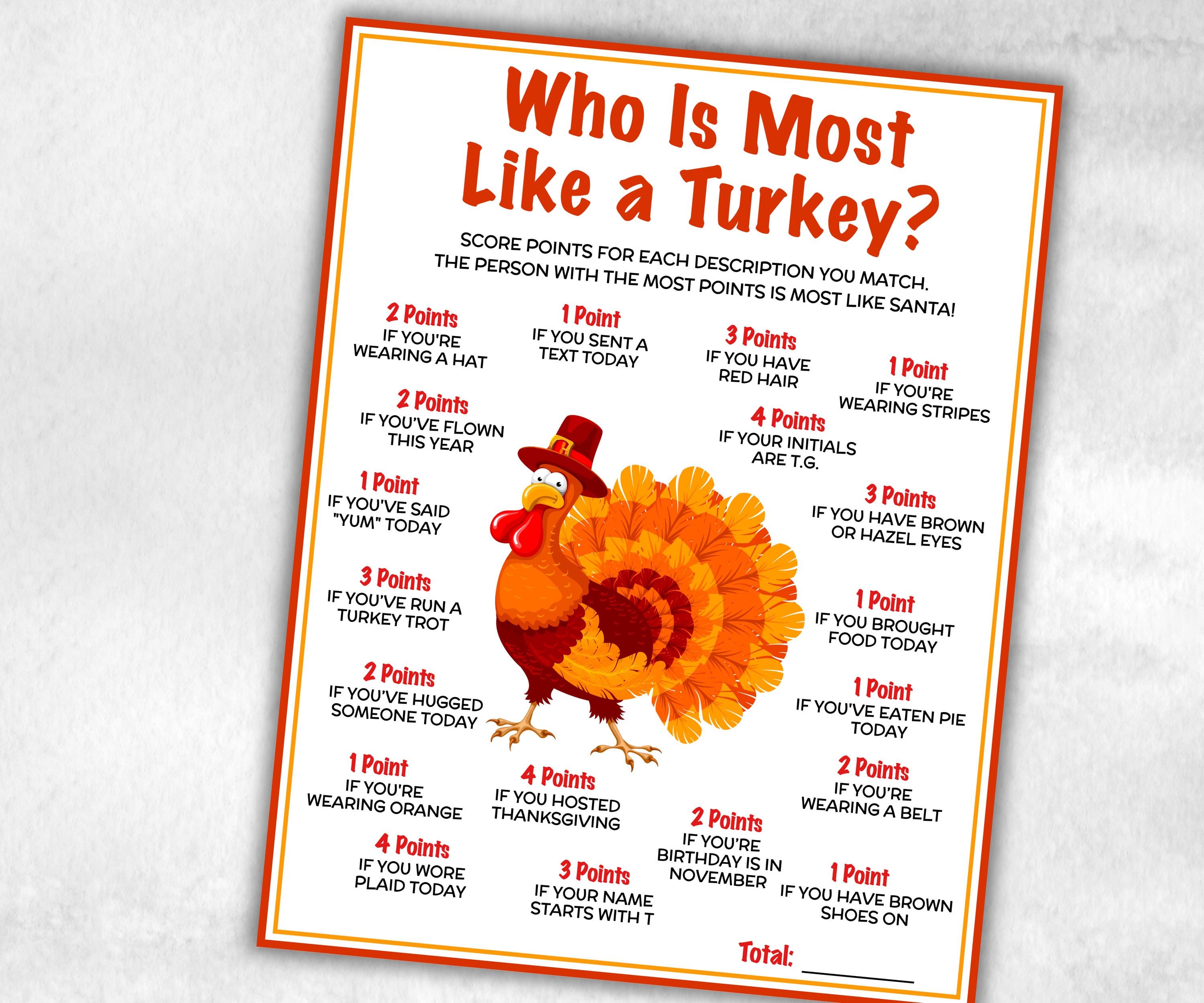 Who is Most Like a Fall Turkey, Friendsgiving Classroom Trivia Game for kids & adults, Turkey Trivia, Thanksgiving Party Game, Turkey Game-Thanksgiving -TheHustlingCatLady-Party Games