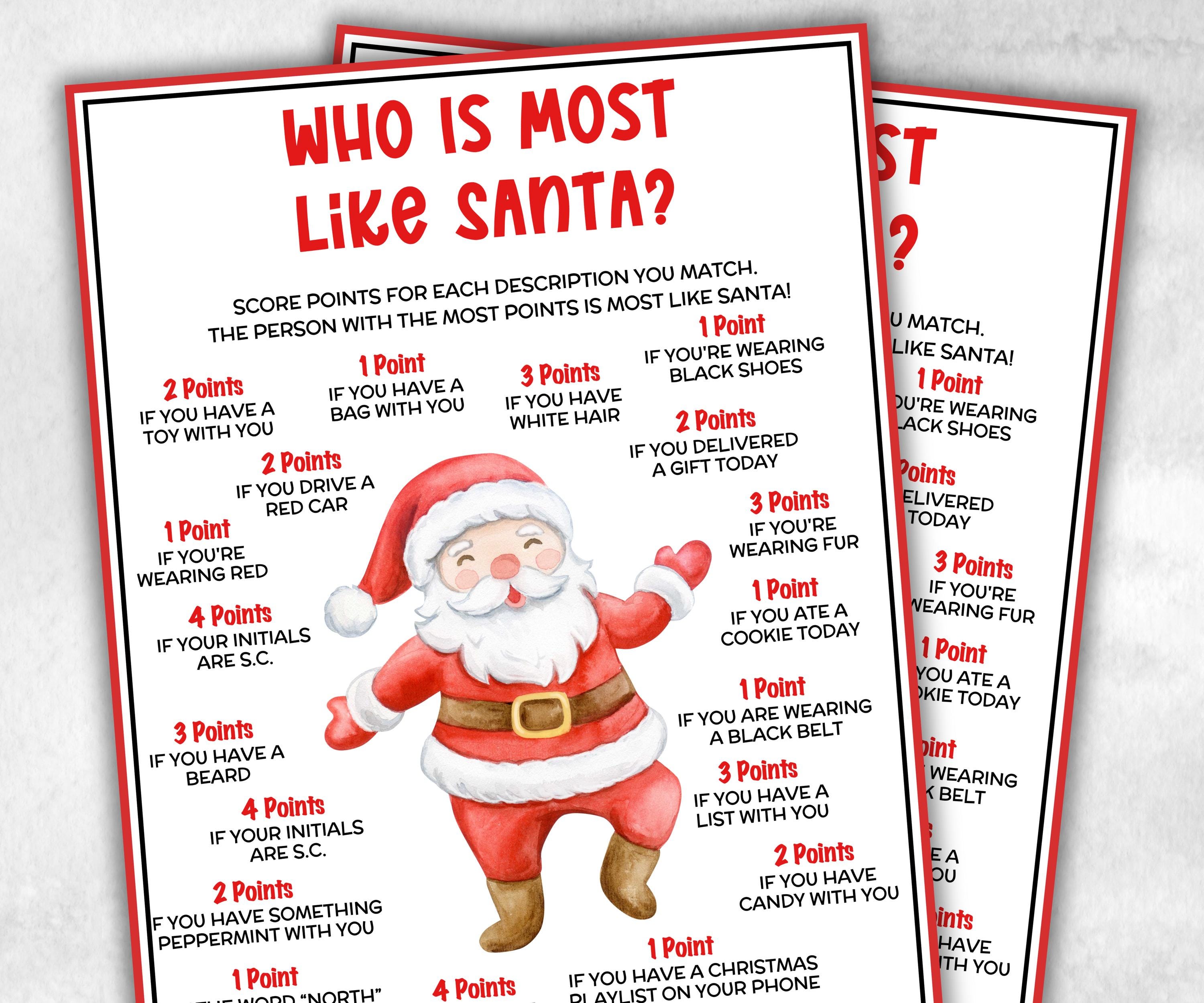 Who is Most Like Santa, Holiday Classroom Game for kids & adults, Winter office game, Fun Easy Group Game, santa dinner game, daycare games-Christmas -TheHustlingCatLady-Party Games