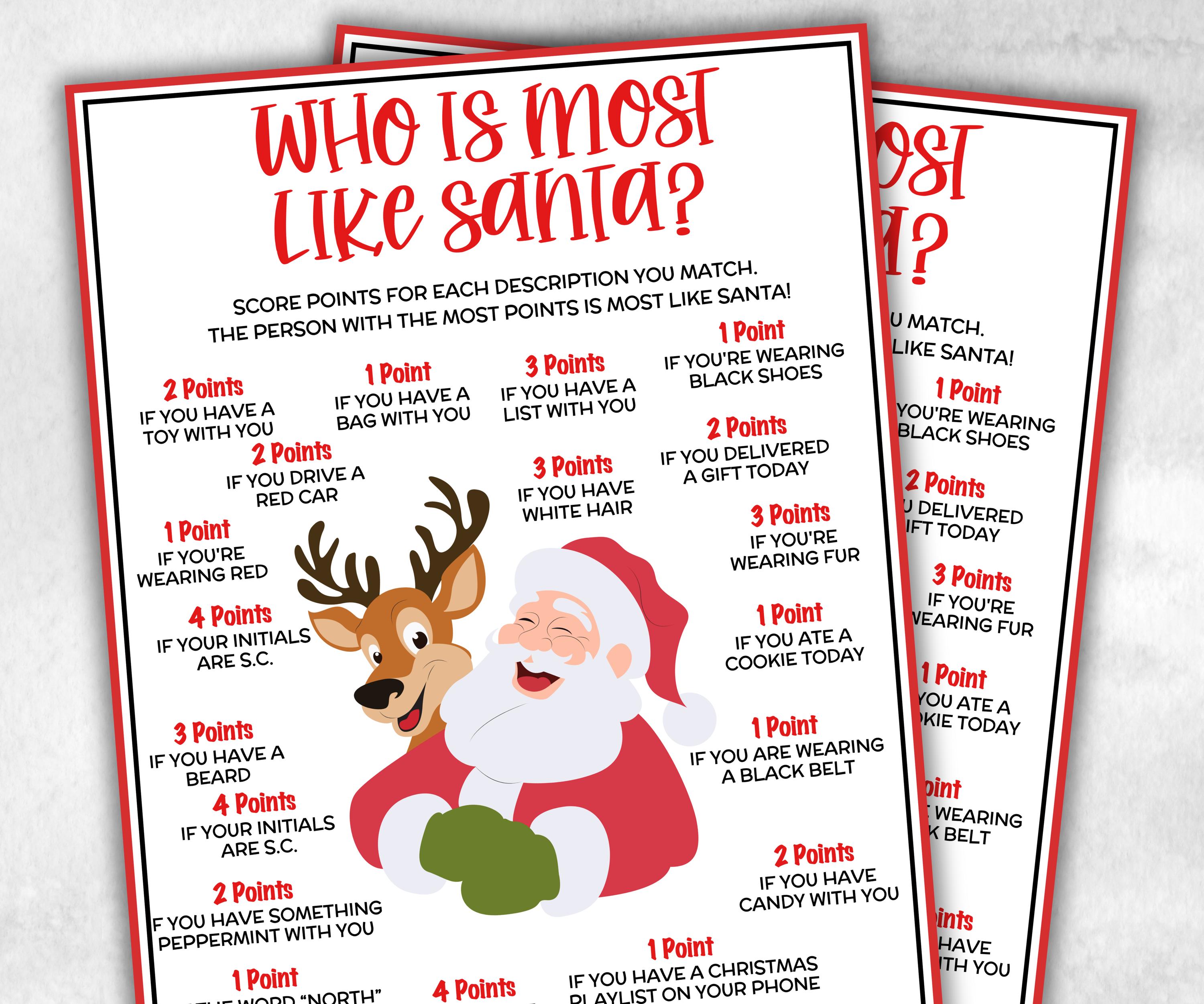 Who's Most Like Santa, Holiday Classroom Game for kids & adults, Winter office game, Fun Easy Group Game, santa dinner game, daycare games-Christmas -TheHustlingCatLady-Party Games