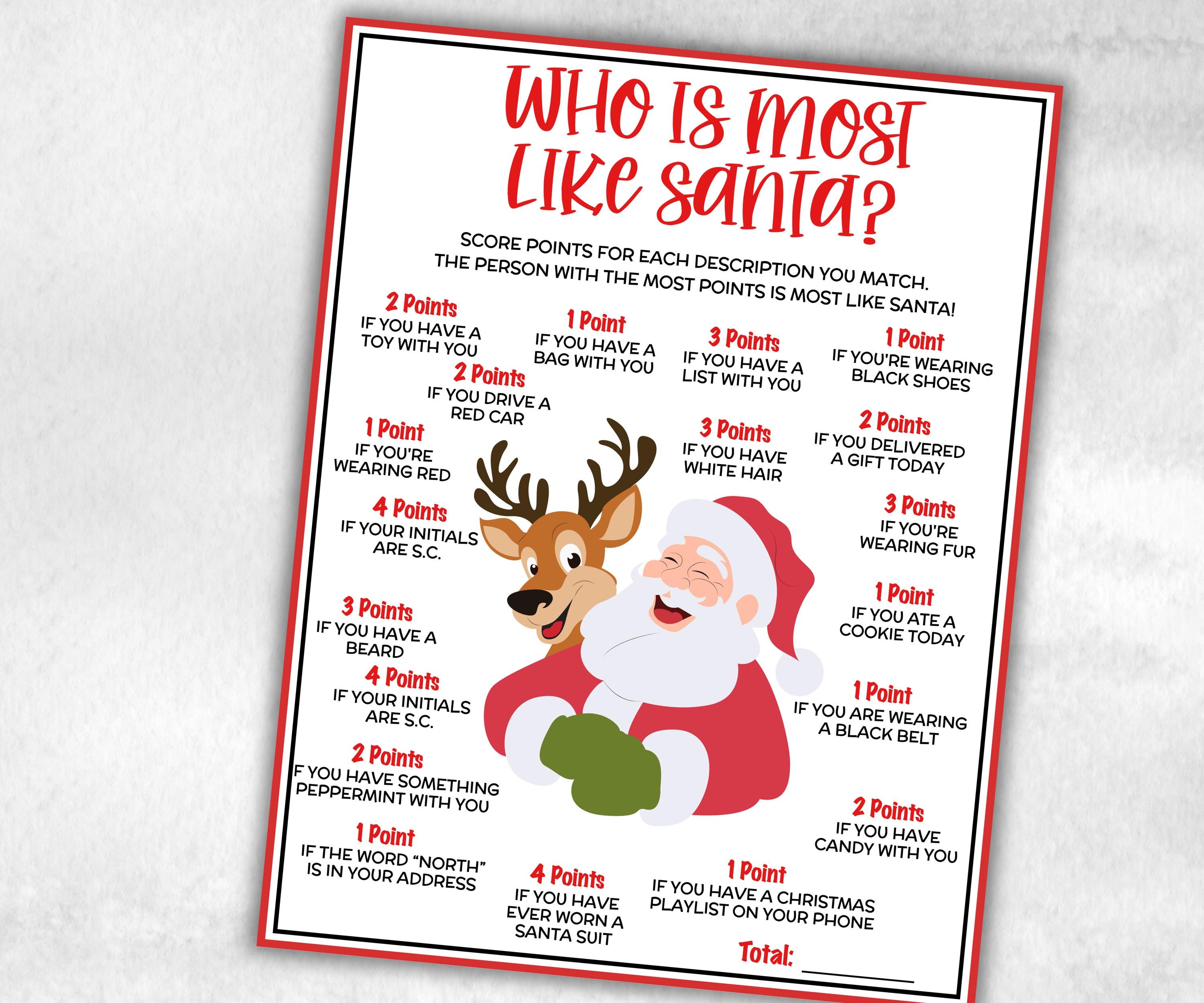 Who's Most Like Santa, Holiday Classroom Game for kids & adults, Winter office game, Fun Easy Group Game, santa dinner game, daycare games-Christmas -TheHustlingCatLady-Party Games
