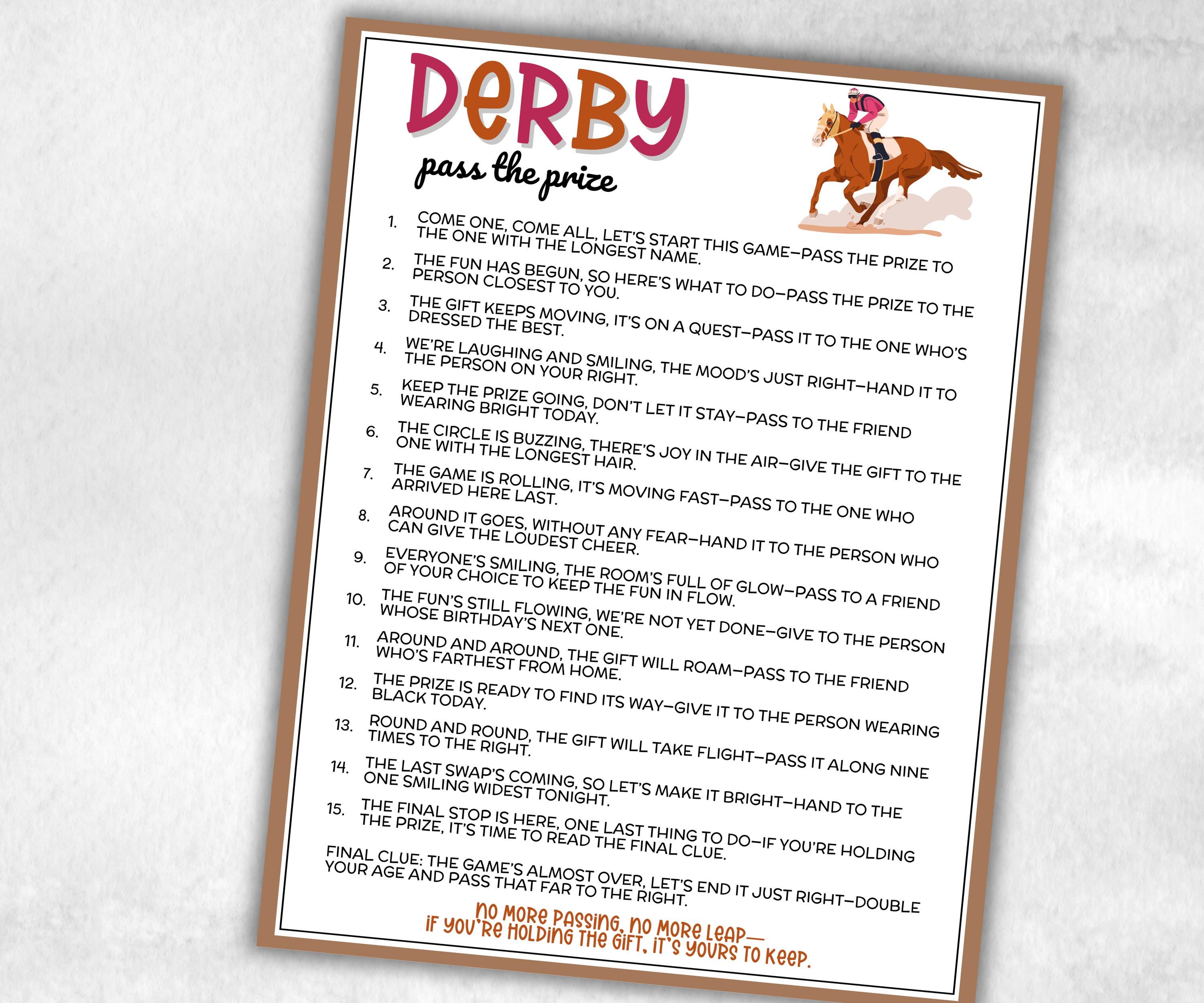 Kentucky Derby Pass The Prize, Left Right, KY Horse Race, Equestrian Southern Charm, interactive fun gift exchange, mingle conversation game-Holidays -TheHustlingCatLady-Party Games